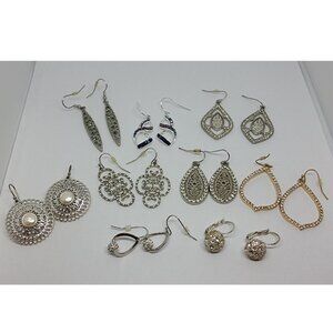 Bundle lot 9 pairs formal evening dressy statement rhinestone glam earrings.